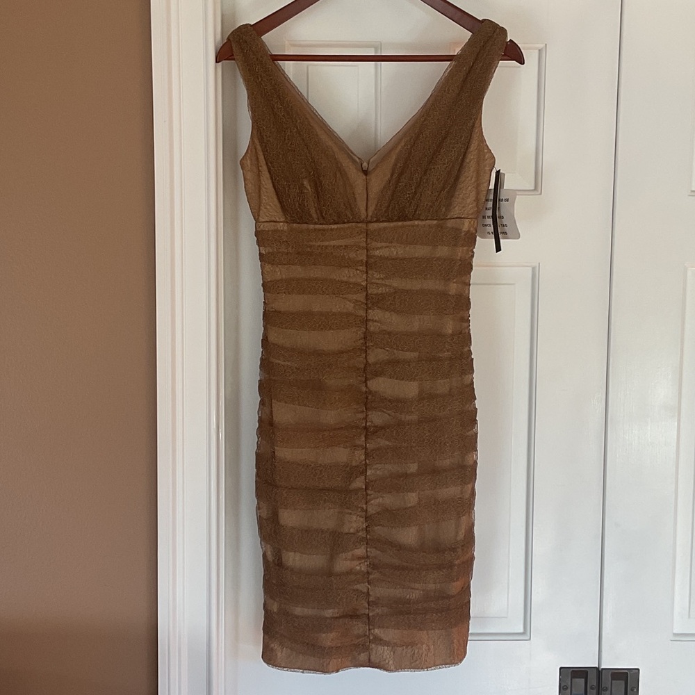 David Meister Gold Tulle Overlay Dress Size 2